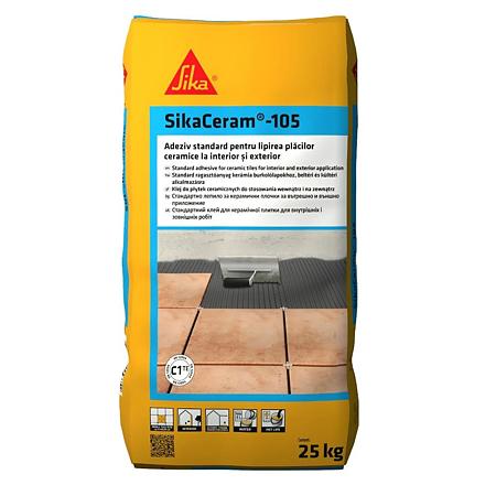 Adeziv semiflexibil pentru placari ceramice Sika Ceram-105, interior/exterior, gri, 25 kg