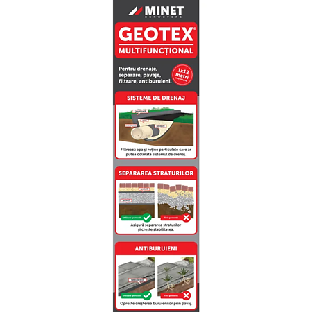 Membrana geotextila Geotex, 100 gr/mp, polipropilena, alb, 1 x 12 m, rola