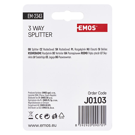 Distribuitor semnal TV Emos, metalic, 1 intrare mama - 3 iesiri mama, 20 x 56 x 25 mm