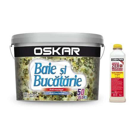 Vopsea lavabila interior Oskar baie si bucatarie, alb, 2.5 l + Amorsa 1 l