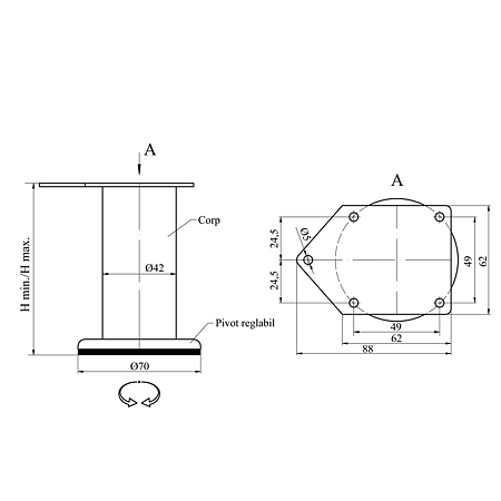 Picior rotund mobila CL003, cromat, diametru 42 mm, lungime 80 mm Picior rotund mobila CL003, cromat, diametru 42 mm, lungime 80 mm