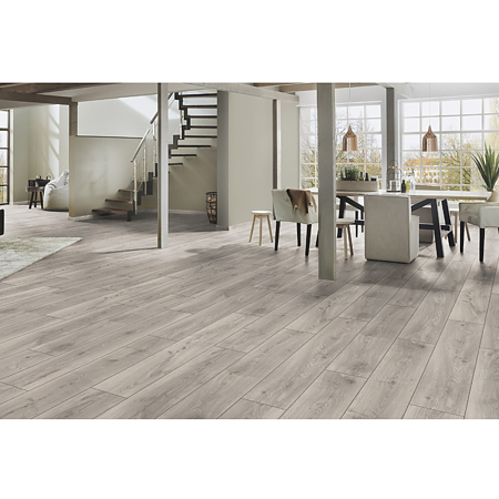 Parchet laminat 8 mm Kronospan Atlantic K451 Silverdale oak, nuanta medie, clasa de trafic 32, twin click + si 1click2go pure +, 1288 x 195 mm