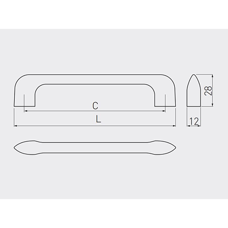 Maner Milano din zamac, finisaj aluminiu, L 146 mm, 128 mm