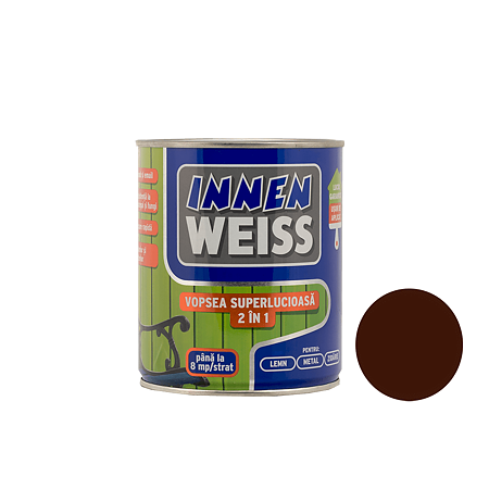 Vopsea superlucioasa Innenweiss 2 in 1, interior si exterior, brun, 0,6 L