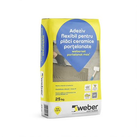 Adeziv pentru placari ceramice Weberset Portelanat Max2,gri, 25 kg