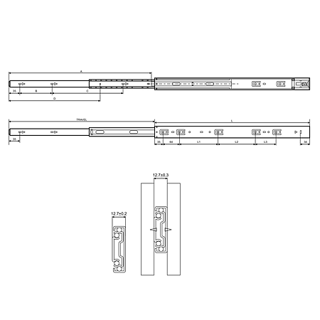 Glisiera TEKO cu bile 45 mm Push-Open 400 mm