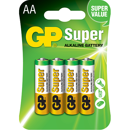 Baterii GP, alcaline, R6 AA, 4 buc