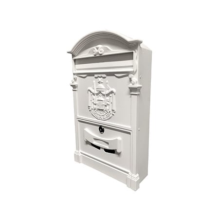 Cutie postala exterior Ferrobrand, tabla zincata, usa aluminiu, alb, 2 chei, 400 x 255 x 90 mm