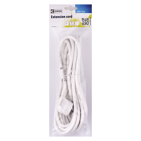 Cablu de alimentare cu stecher Emos, 3 x 1.5 mm2, alb, 5 m