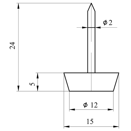 Alunecator cu cui, metal + plastic, alb, 12 x 24 mm