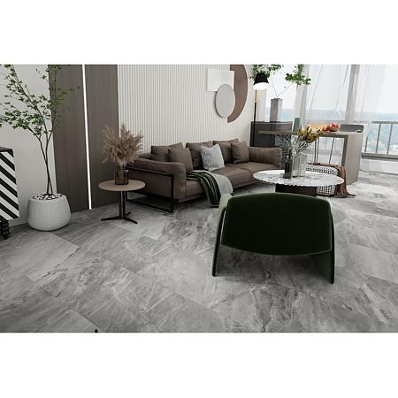 Pardoseala SPC 5 mm Korner SPeCtra Floor Moon Stone 08F, clasa de trafic 34, rezistenta la apa, decor piatra, gri, 1205 x 606 mm