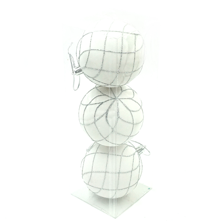 Set 3 globuri decorative de Craciun, plastic, alb, 8 x 8 x 26 cm