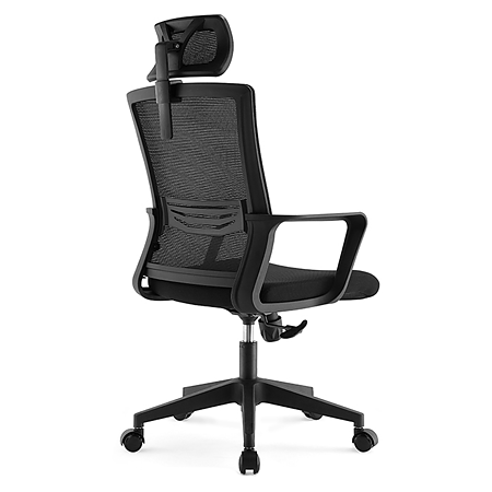 Set 2 scaune de birou ergonomice negru Depozitul de scaune Paris-H, tapiterie mesh-textil, rotativ, reglabil pe inaltime, 58 x 61 x 110 - 120 cm