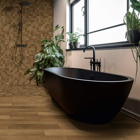 Gresie exterior/interior portelanata Pavimento, mat, maro, tip parchet, clasa aderenta R9, PEI 3, 9 mm, 60 x 15 cm