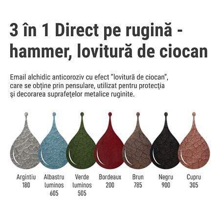Vopsea alchidica pentru metal Kober 3 in 1 Hammer,interior/exterior, verde,0.75 l