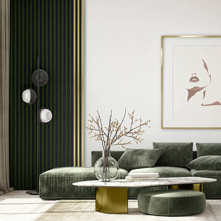Panou decorativ Linea Slim, 3 lamele, MDF, verde/negru, interior, 265 x 15 cm