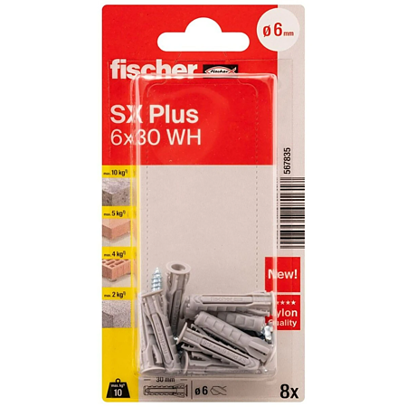 Diblu nailon cu surub carlig Fischer SX Plus, 6 x 30 mm, 8 bucati Diblu nailon cu surub carlig Fischer SX Plus, 6 x 30 mm, 8 bucati