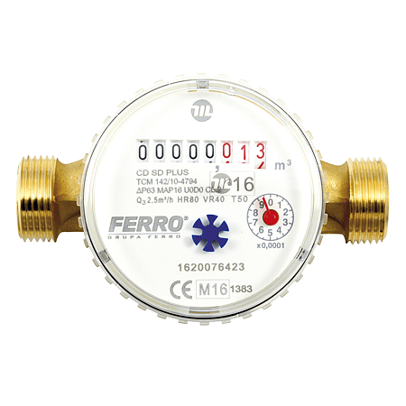 Contor pentru apa Ferro CDSD15AFPLUS, cu racorduri filetate  1/2 inch, DN 15 mm
