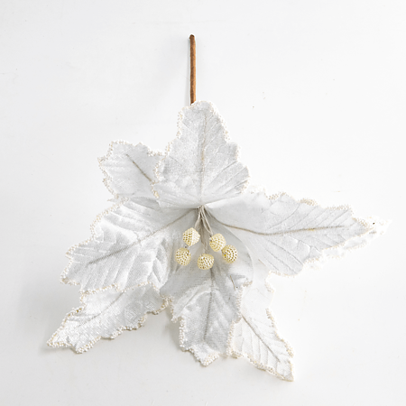 Decoratiune Craciunita catifea, alb, 25 x 30 cm