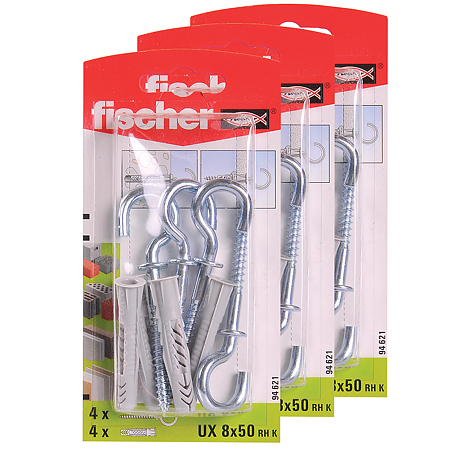 Diblu din nailon cu surub carlig, Fischer UX, 8 x 50 mm, 5,5 x 84 mm, 4 buc
