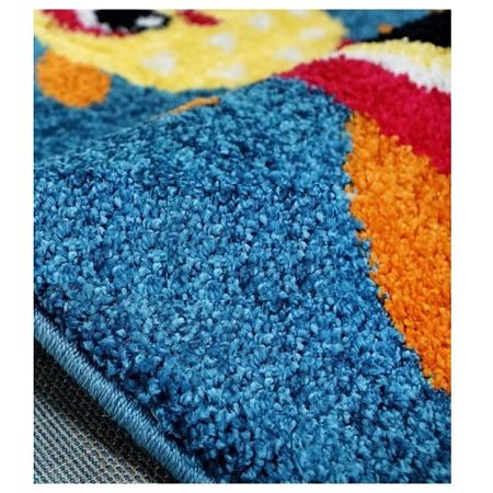 Covor modern Fantasy 12007/140, polipropilena, turcoaz cu bufnite multicolore, 120 x 170 cm