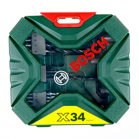 Set 34 burghie si capete de surubelnita Bosch X-Line Classic, pentru metal/zidarie/lemn,2-8 mm, 25 mm 
