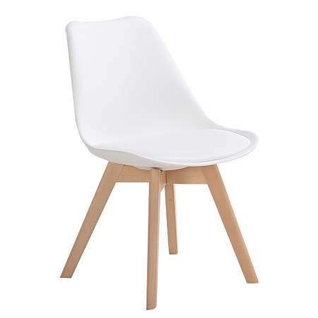 Scaun bucatarie tapitat alb Depozitul de scaune Celia, piele ecologica, cadru lemn, max. 110 kg, 48.5 x 50 x 82.5 cm