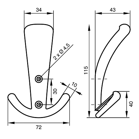 Cuier mic Teko Harpon, 3 carlige, zamac, cromat, 11,5 x 7,2 x 4,3 cm