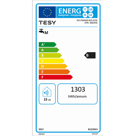 Boiler electric 80 l Tesy BiLight Cloud GCV804420B15ECW, 2000 W, vertical, fara serpentine, 1 rezervor, alb, 21.35 kg, 855 x 467 x 440 mm