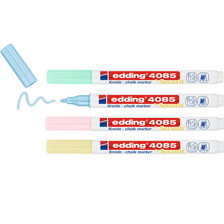 Marker cu creta lichida Edding 4085, 1-2 mm, multicolor 4 buc/set