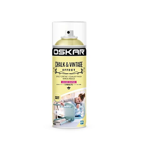 Vopsea spray pentru lemn / metal chalk & vintage efect Oskar, russian vanilla, mat, interior/exterior, 400 ml