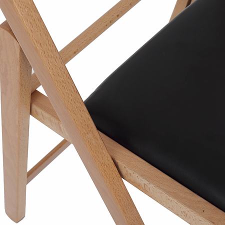 Scaun pliabil lemn Basic, fag-negru, sezut piele ecologica, 79 x 42 cm