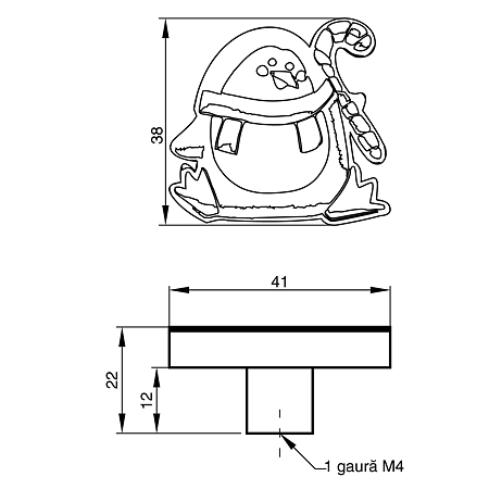 Buton AM092, model pinguin, silicon, 38 x 41  x 22 mm