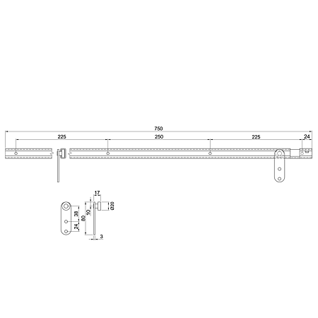 Mecanism de glisare, pentru tapiterie, otel, 75 cm