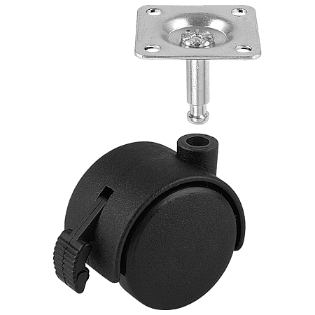 Rotila mobilier, plastic, negru, cu flansa, 40 mm