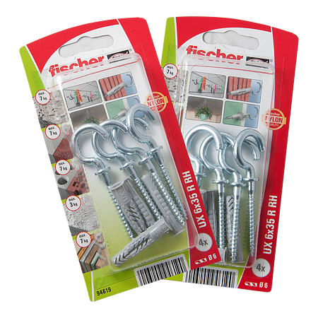 Diblu din nailon cu surub carlig, Fischer UX, 6 x 35 mm, 4,5 x 67 mm, 4 buc