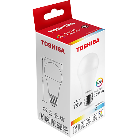 Bec LED Toshiba A60, E27, 11 W, 1055 lm, lumina rece 6500 K