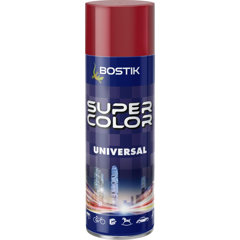 Vopsea spray universala decorativa Bostik Super Color, rosu aprins RAL 3005, lucios, interior/exterior, 400 ml 3005