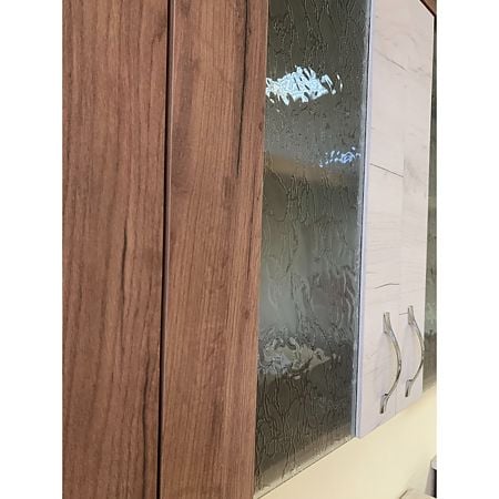 Mobila bucatarie Mobylux Golden Sand, pal melaminat, stejar tabacco si stejar albit, blat inclus, lungime 2 m