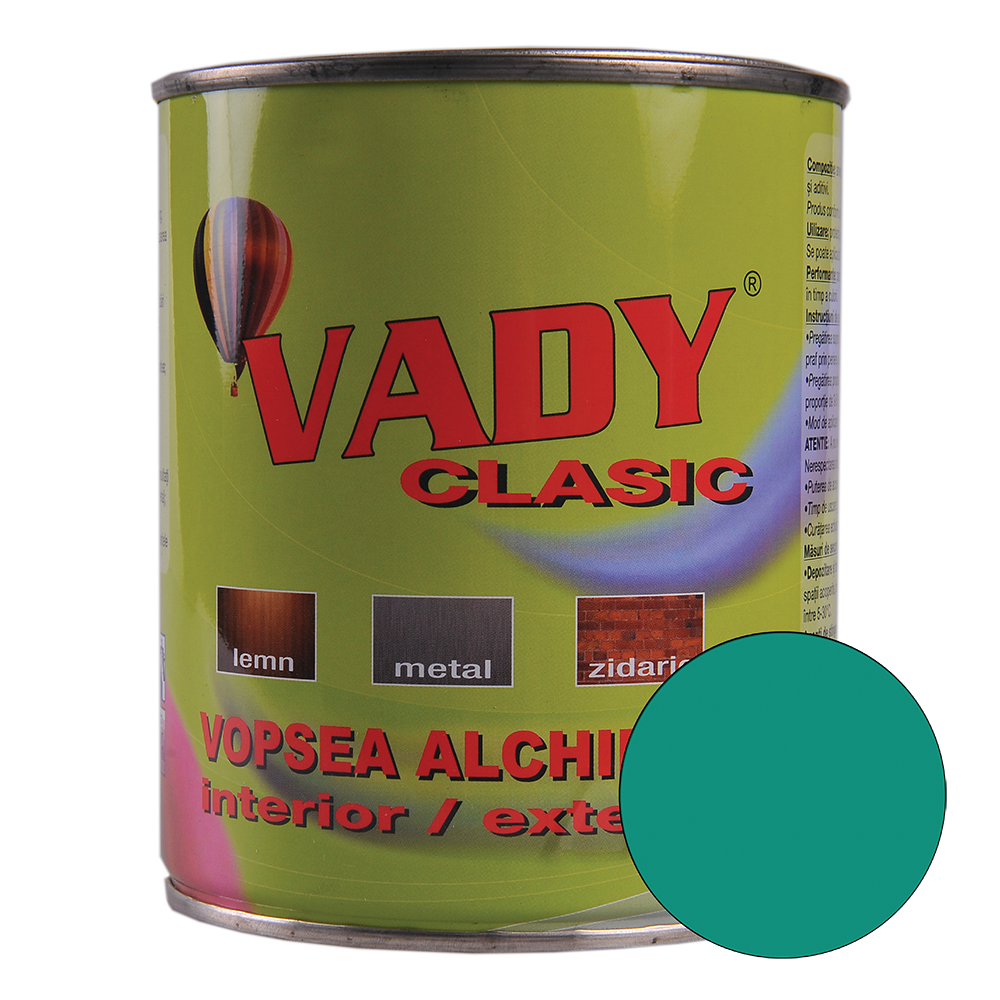 Vopsea alchidica Vady clasic, pentru lemn/metal/zidarie, interior/exterior, verde, 0,6 l