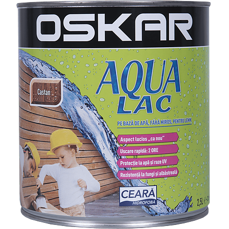 Lac pentru lemn Oskar Aqua, castan, interior/exterior, 2.5 l