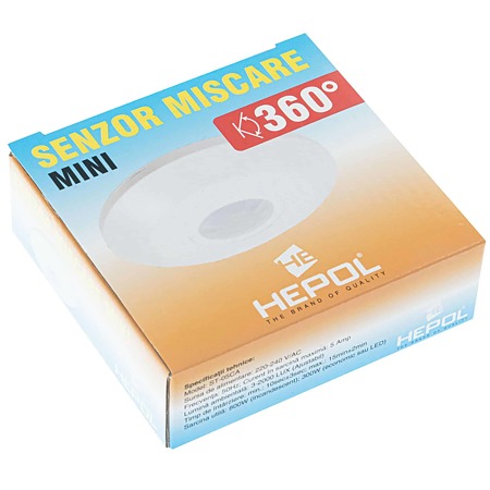Senzor de miscare tavan, Hepol, mini, 360 grade, alb, IP20
