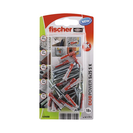 Diblu cu holsurub Fischer Duopower, nylon, 5 x 25 mm, 18 bucati/blister