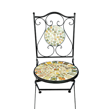 Scaun cu sezut rotund, metal, model mozaic, 45 x 38 x 92 cm