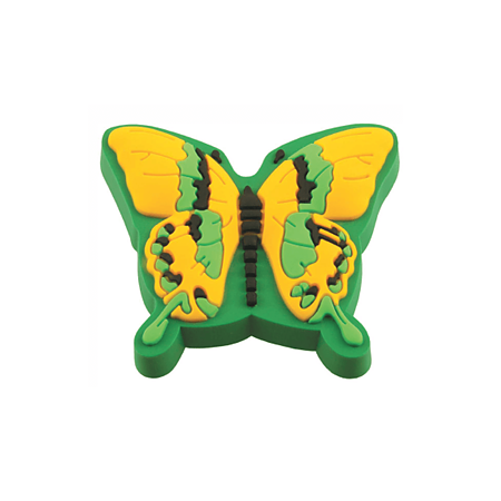Buton AM048, model fluture, silicon, galben / verde, 42 x 47 x 21 mm