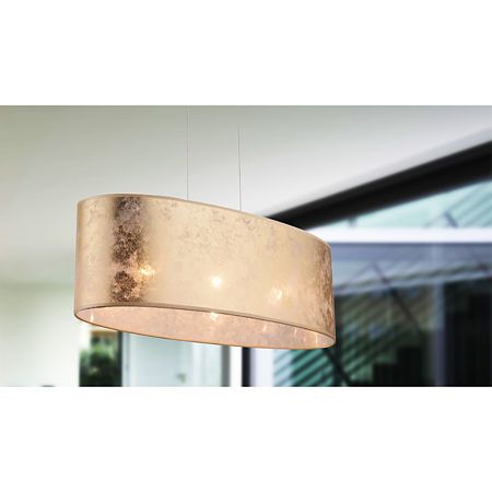 Pendul auriu Amy, corp metal + abajur textil, 3 becuri x E27, max 60W
