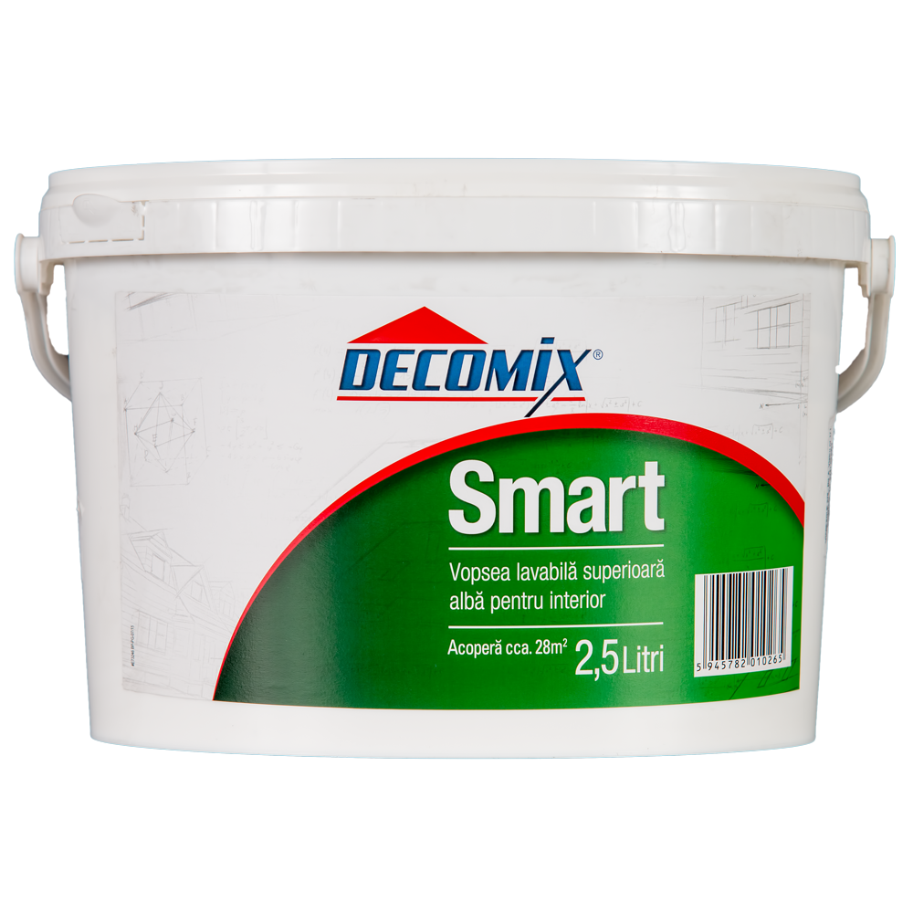 Vopsea acrilica lavabila interior Decomix Smart, alb, 2.5 l 2.5