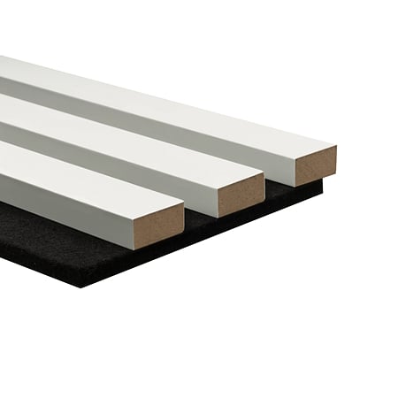 Panou riflaj acustic alb uni, suport feltru 8 mm, interior, 2600 x 144 x 20 mm