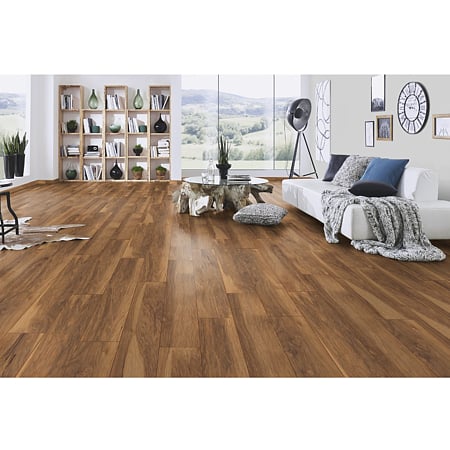 Parchet laminat 10 mm Kronospan Atlantic 8156 Red River Hikory, nuanta inchisa, clasa de trafic 33, twin click + si 1click2go pure +, 1288 x 195 mm
