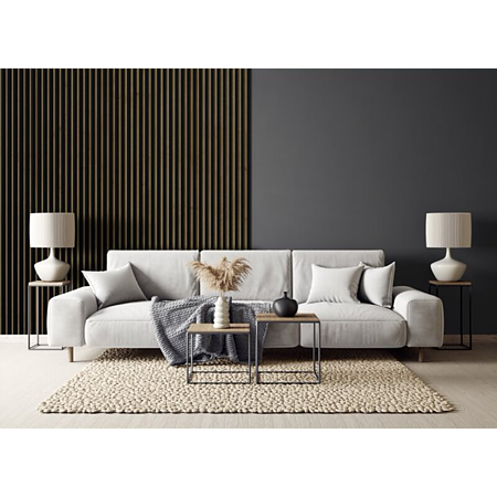Panou decorativ Linea Slim, 3 lamele, MDF, negru/stejar, interior, 265 x 15 cm 